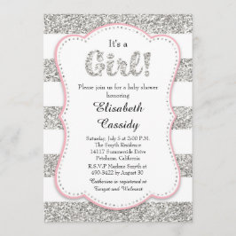 Convite para Chá de fraldas de Garota Glitter Rosa