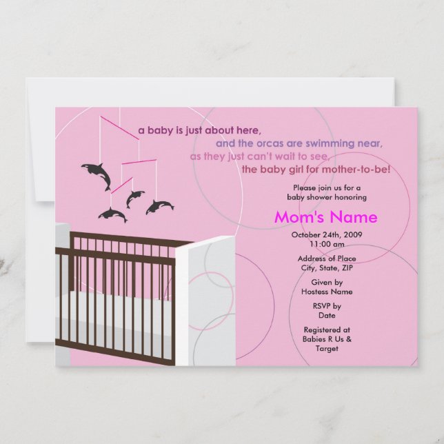 Convite Para Chá de fraldas De Garota Móvel Orca (Frente)