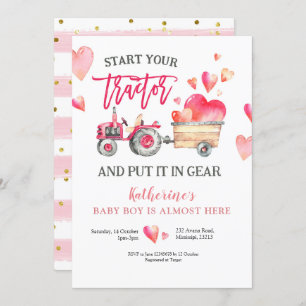 Convite para Chá de fraldas de Garota Trator Rosa