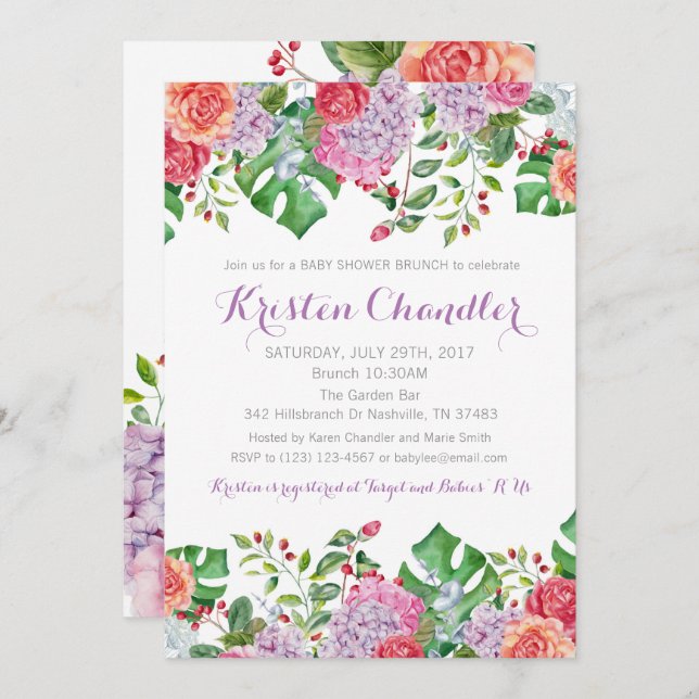 Convite Para Chá de fraldas De Garota Tropical De  (Frente/Verso)