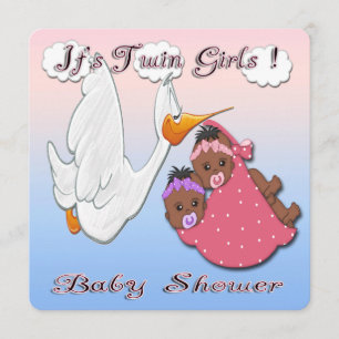 Convite para Chá de fraldas de Garotas Gêmeas Ne