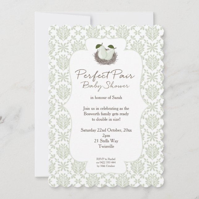 Convite para Chá de fraldas de Gêmeos Pares Perfei (Frente)