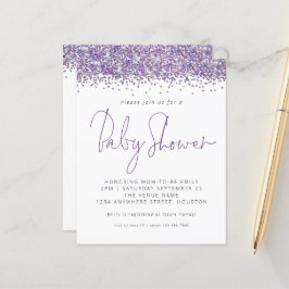 Convite para Chá de fraldas de Glitter Roxo de Orç