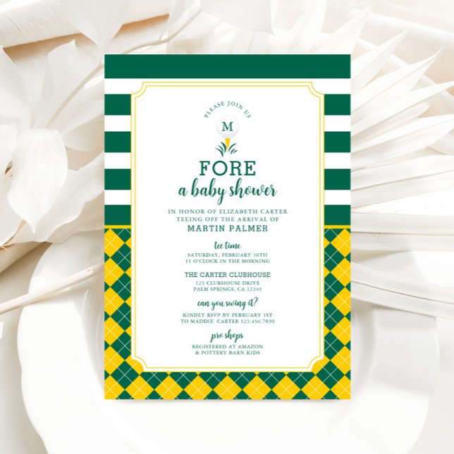 Convite para Chá de fraldas de Golfe Verde e Amare (Golf Baby Shower Invitation)