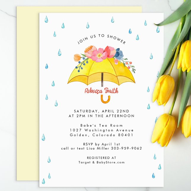 Convite para Chá de fraldas de Guarda-chuvas Flora (Modern Spring Baby Shower Invite)