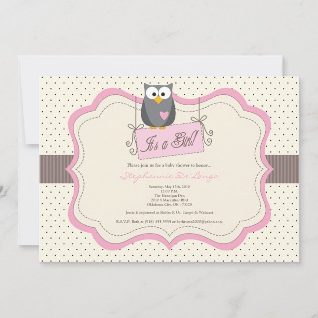 Convite para Chá de fraldas de Hoot Owl Pink 5x7 (Frente)