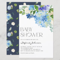 Convite para Chá de fraldas de Hydrangea Azul Wate