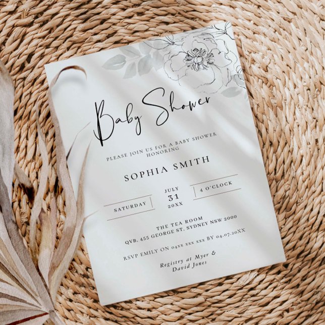 Convite para Chá de fraldas de Ilustração Botânica (Criador carregado)