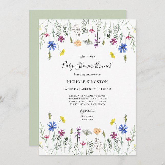 Convite para Chá de fraldas de Jardim de Flores Se (Frente/Verso)