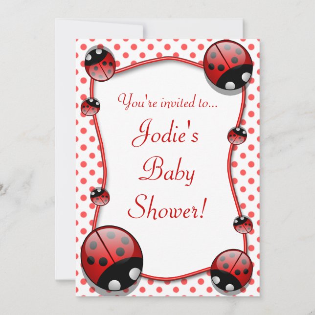 Convite Para Chá de fraldas De Ladybug Branco E Ve (Frente)