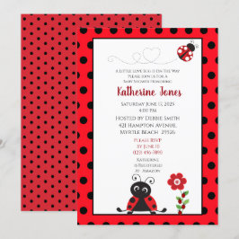 Convite para Chá de fraldas de Ladybug Preto Verme