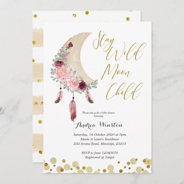 Convite para Chá de fraldas de Lua Selvagem (Frente/Verso)