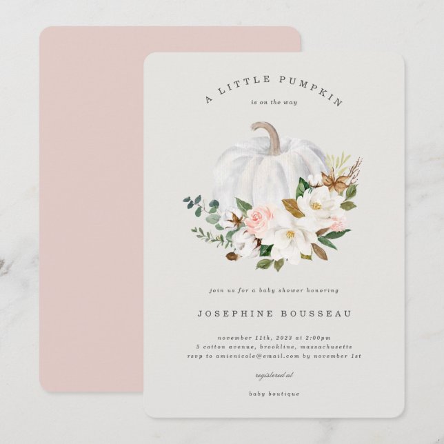 Convite para Chá de fraldas de Magnolia Cotton (Frente/Verso)