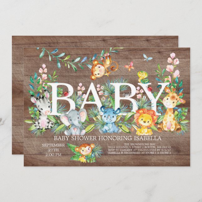 Convite para Chá de fraldas de Menina de Selva (Frente/Verso)