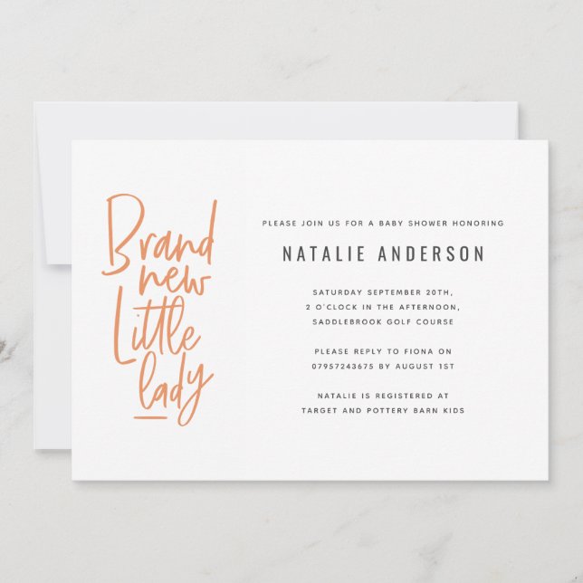 Convite para chá de fraldas de menina desenhada à  (Frente)