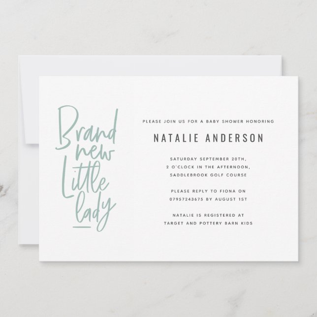 Convite para chá de fraldas de menina desenhada à  (Frente)