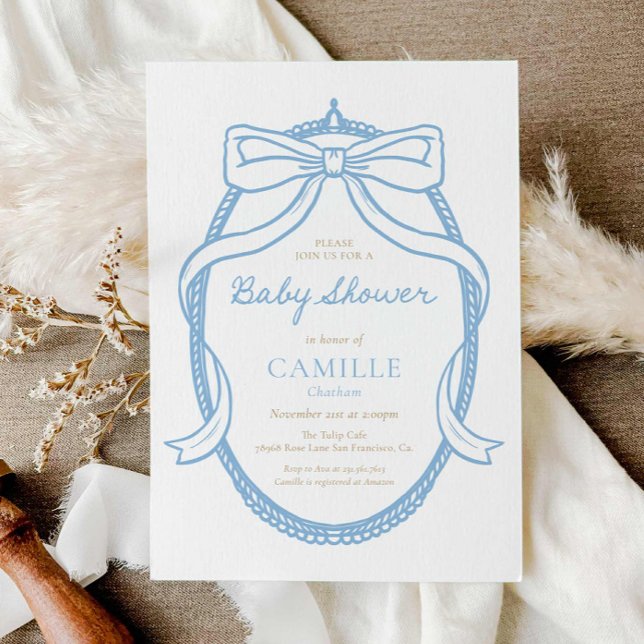 Convite para Chá de fraldas de Menino Azul Mínimo  (Elegant Minimal Blue Boy Baby Shower Invite)