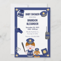 Convite para chá de fraldas de menino da polícia