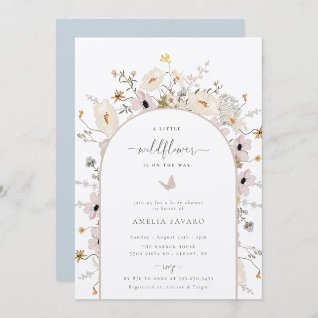 Convite para Chá de fraldas de Moldura de Flor Sel (Frente/Verso)