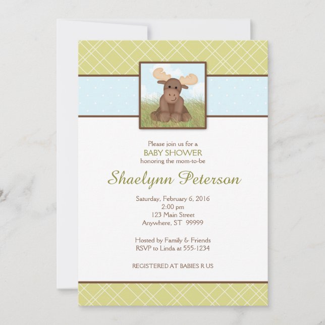 Convite para Chá de fraldas de Moose Original (Frente)