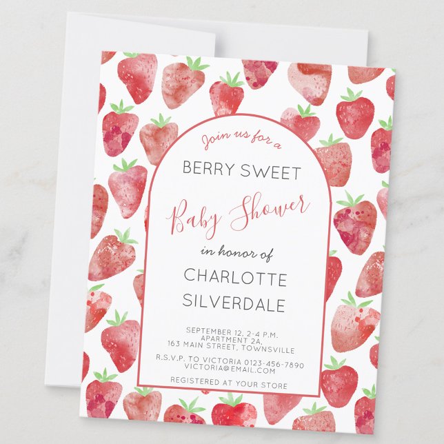 Convite para Chá de fraldas de Morango de Orçament (Budget strawberry baby shower personalized baby shower invitations)