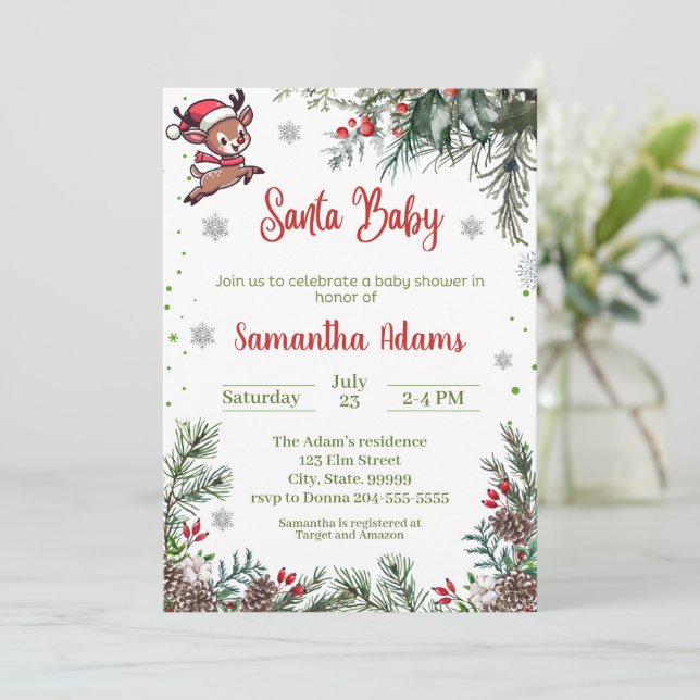 Convite para Chá de fraldas de Natal (Em pé/Frente)