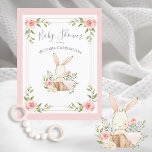 Convite para Chá de fraldas de Orçamento de Coelho<br><div class="desc">Coelhinho de coelhinho de aquarelas bonitinho em um chá de fraldas de orçamento de cesto mais vestido, cartaz cercado por bonito flores pastel. Seu pequeno cobertor rosa está enrolado sobre o lado desta cesta doce. Tão fofo para aquele simples convite para chás. 100% de satisfação do cliente com o "Zazzle"...</div>