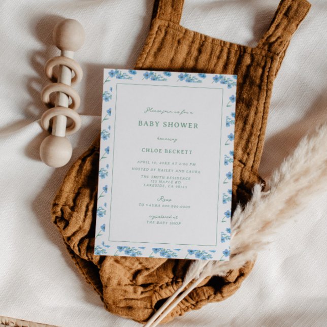 Convite para Chá de fraldas de Padrão Floral Azul  (Criador carregado)