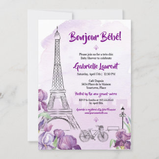 Convite para Chá de fraldas de Paris Bonjour Bebe