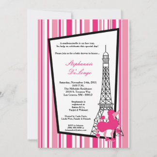 Convite para Chá de fraldas de Paris Girly Pink Po