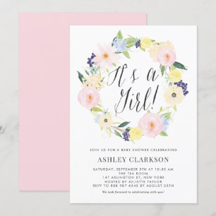 Convite para Chá de fraldas de Pastel Floral Wrea