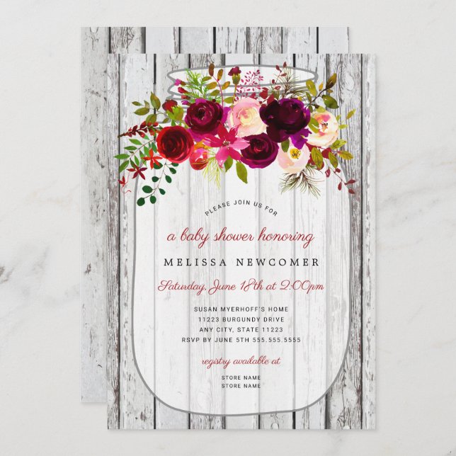 Convite para chá de fraldas de pedras de madeira r (Frente/Verso)