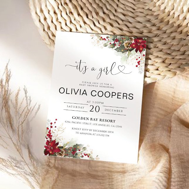 Convite para Chá de fraldas de Poinsettia Vermelha (Criador carregado)