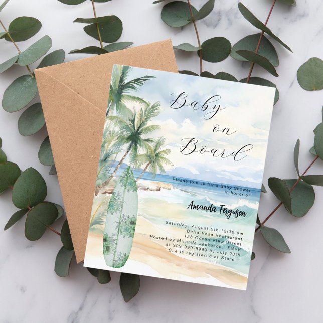 Convite para Chá de fraldas de pranchas de surfe d (Criador carregado)