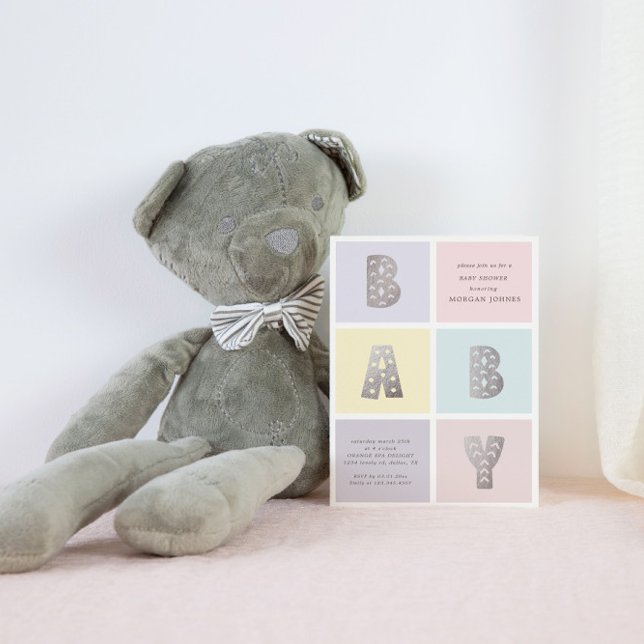 Convite para Chá de fraldas de Prata de Pastel de  (Criador carregado)