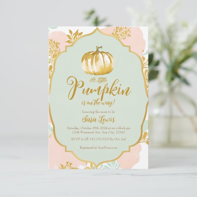 Convite para Chá de fraldas de Pumpkin de queda Do (Em pé/Frente)