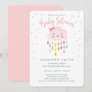 Convite para Chá de fraldas de Rapariga Rosa nas 