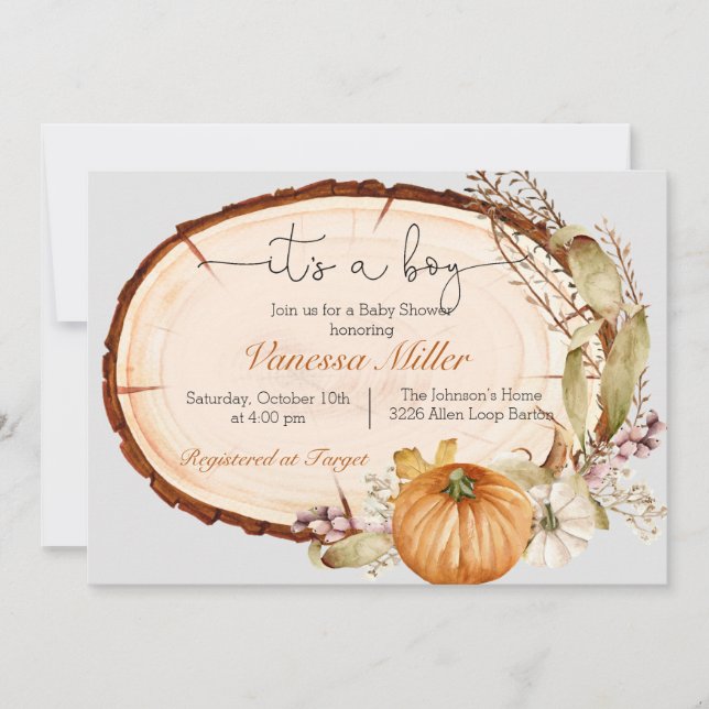 Convite para Chá de fraldas de Rapaz de Queda de B (Frente)