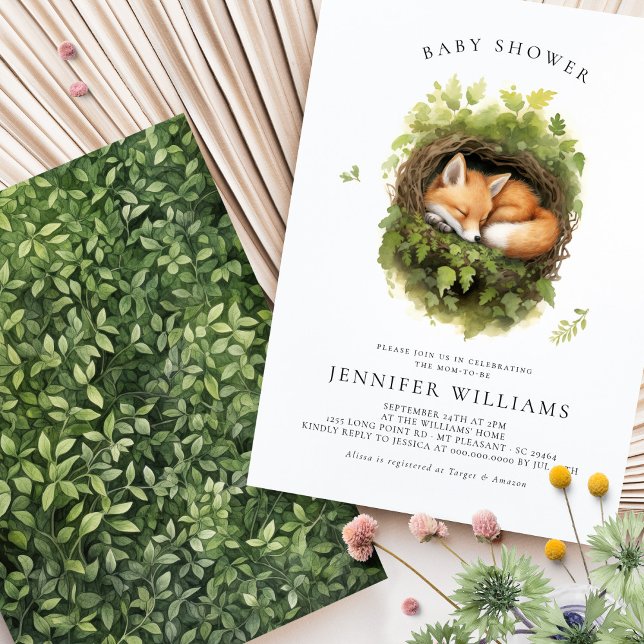 Convite para Chá de fraldas de Raposa Dormindo Por (Criador carregado)