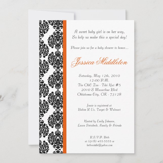 Convite para Chá de fraldas de rendas laranja Dama (Frente)