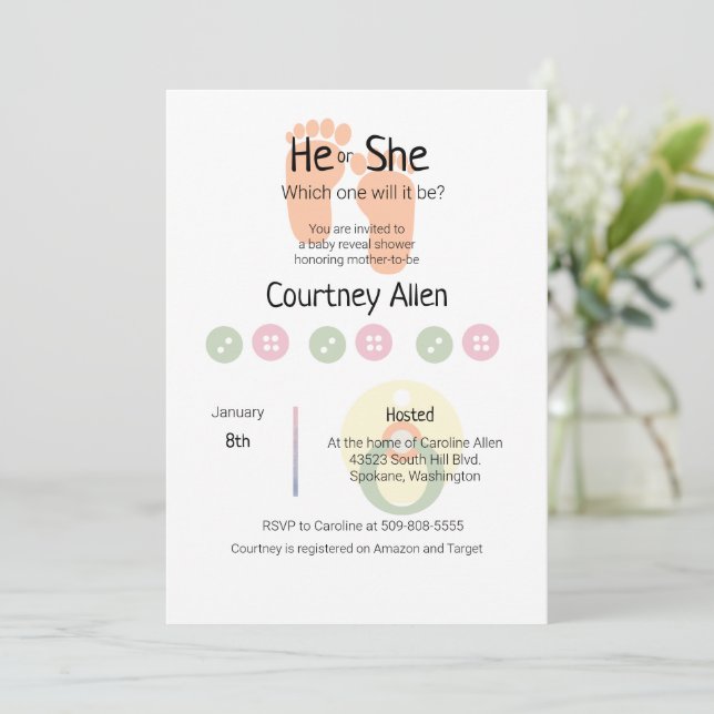 Convite para Chá de fraldas de Revisão de Gênero (Em pé/Frente)