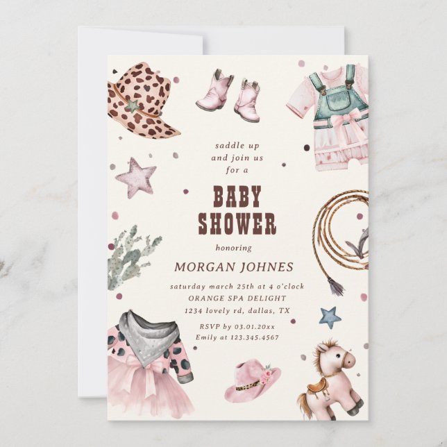 Convite para Chá de fraldas de Rodeio Ocidental Ro (Frente)