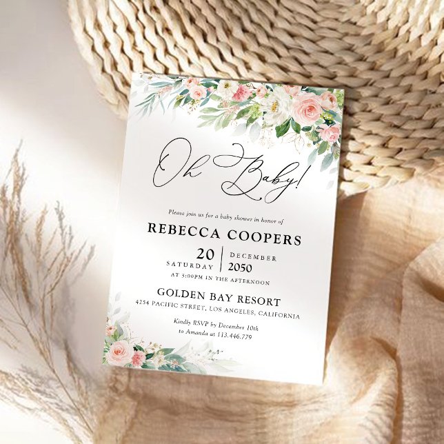 Convite para Chá de fraldas de Rosas Rosa Escamufl (Criador carregado)