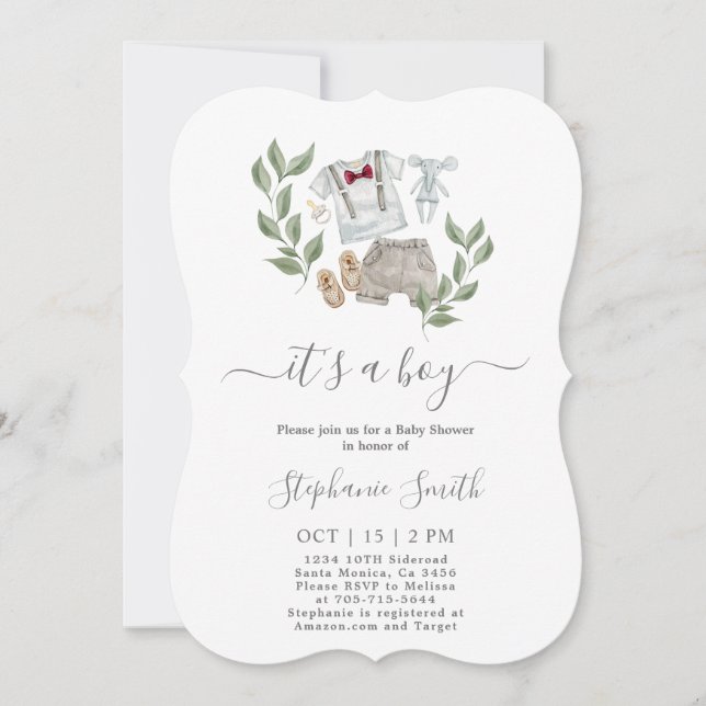 Convite para Chá de fraldas de roupas de bebê (Frente)