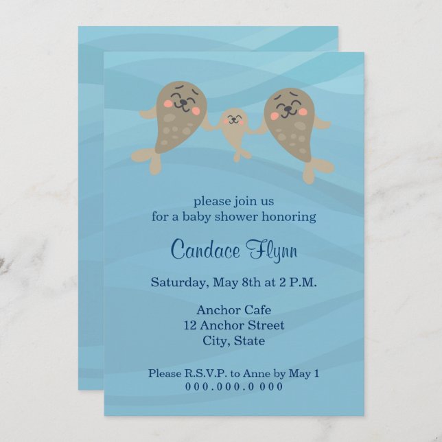 Convite para Chá de fraldas de selos (Frente/Verso)