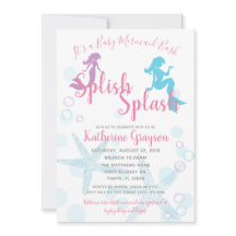 Convite para Chá de fraldas de Sereia Rosa-Rosa pa