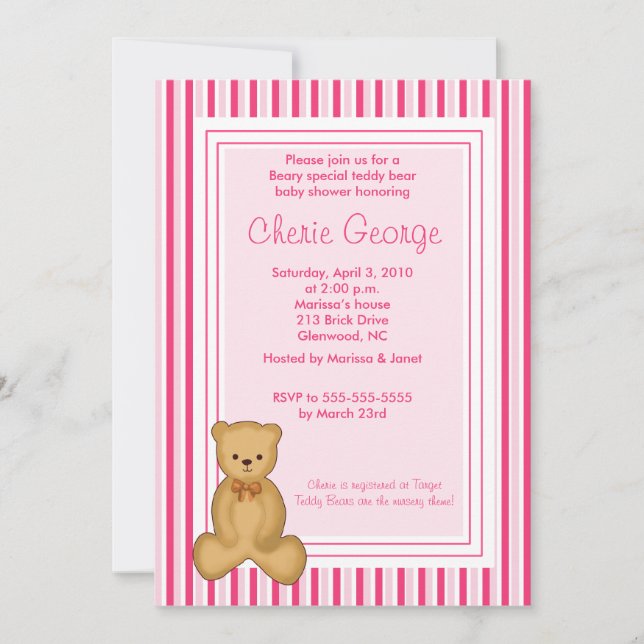 Convite para Chá de fraldas de Strike Beard Bear R (Frente)