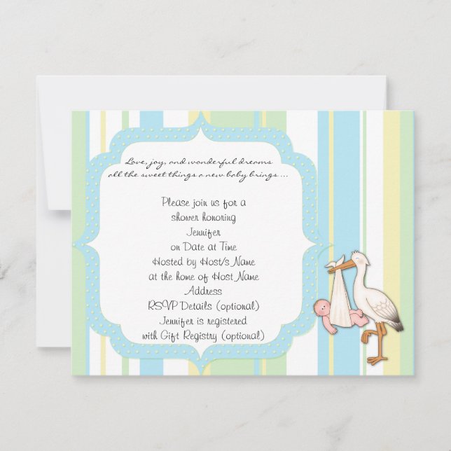 Convite para Chá de fraldas de Stripe Azul (Frente)