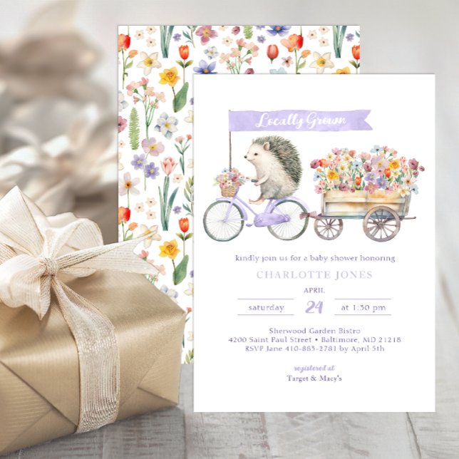 Convite para Chá de fraldas de suínos com crescime (Whimsical Baby Shower Invitation - Purple)