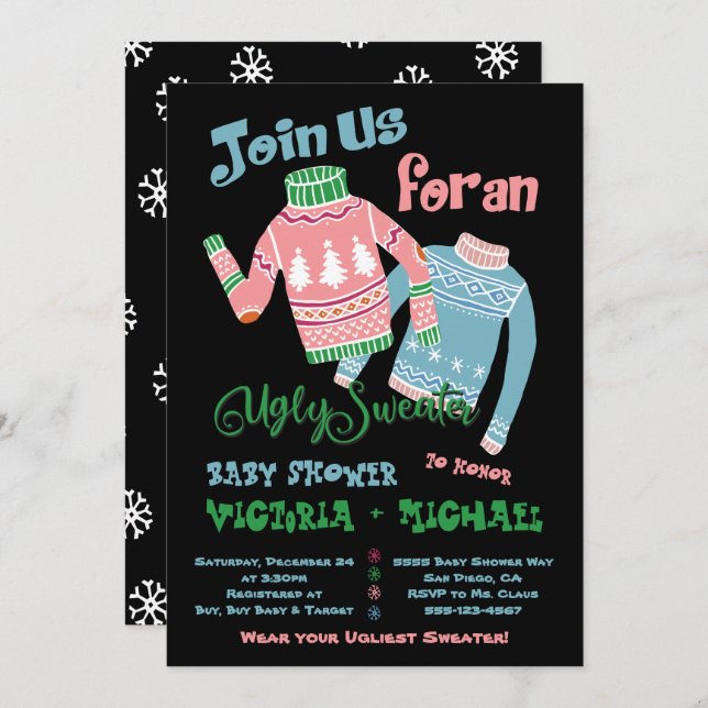 Convite para Chá de fraldas de Sweater Feio (Frente/Verso)